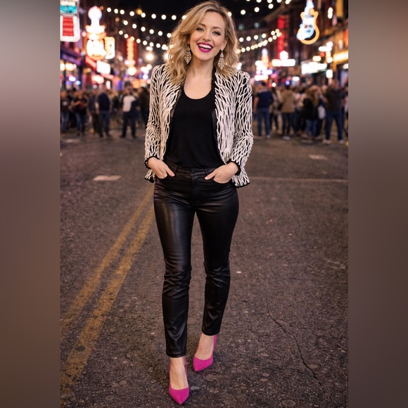 80s Vintage Nipon Night Women's Black and White sequin detailed Blazer - Picture 15 of 15